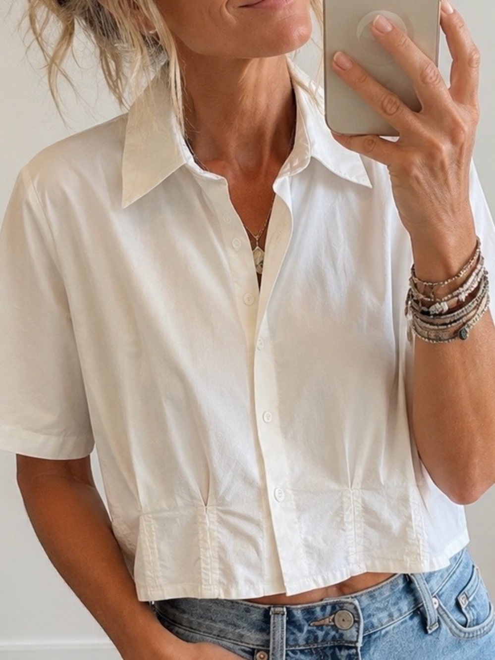 Exquisite cropped White Button-Down Shirt